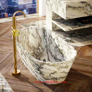 Baignoire spa moderne en marbre naturel Grande baignoire en pierre blanche Égouttoir à trop-plein Robinet inclus pour salle de bain Hôtel Cuisine Villa Utilisation - Product Image 3