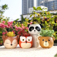 Set Pot Bunga Resin Hewan Kartun ROOGOCute Grosir, Panda, Burung Hantu, Rubah, dengan Lubang Drainase, Buatan Tangan, Dekorasi Rumah dan Taman