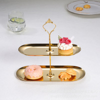 Support à gâteau ovale en acier inoxydable à 2 étages, luxe léger, pour la maison, l'hôtel, le thé de l'après-midi, plateau à dessert, plateau à fruits, plateaux à gâteaux