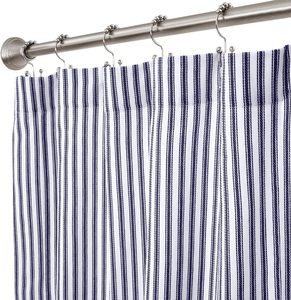 <span class=keywords><strong>Rideau</strong></span> de <span class=keywords><strong>douche</strong></span> en pur coton à rayures bleu marine minimaliste avec crochets antirouille Taille <span class=keywords><strong>extra</strong></span> longue 84*72 pouces - Product Image 5