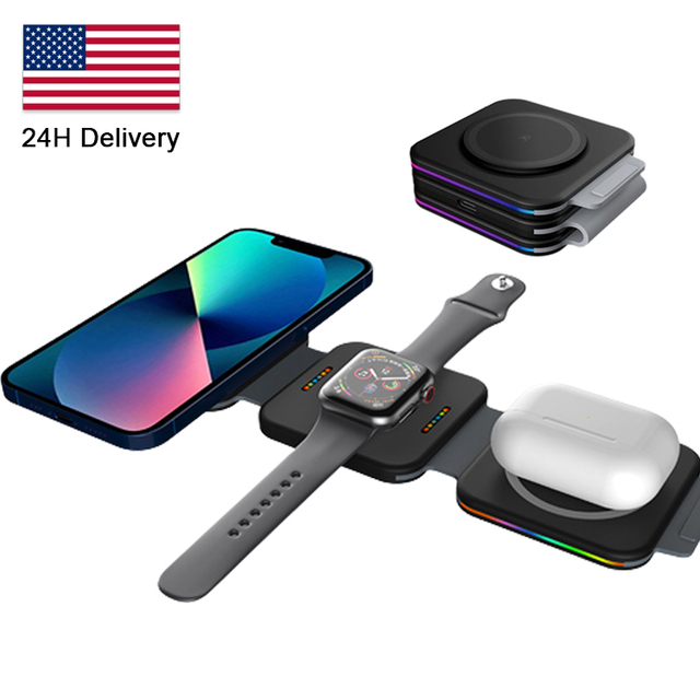 Amazons Trends 15W 3 in 1 Wireless Charger RGB Fast Charging Station Cargador Inalambrico Magnetico for iphone 15 Pro Chargeur
