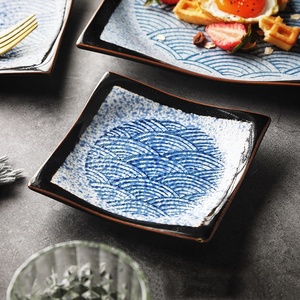Factory Direct Sell Modern Eco-Friendly Blue <b>Square</b> Ceramic Dessert <b>Plates</b> <b>Set</b> Party Wholesale Japanese Porcelain Sushi - Product Image 3