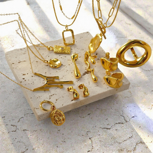 New Trend Vintage XOXO Jewelry Custom Irregular Texture Design <b>Chunky</b> Earrings Necklace <b>Rings</b> 14K Gold Plated Stainless Steel - Product Image 2