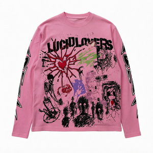 Vente en gros usine T-shirts décontractés pour hommes 100% Coton imprimés DTG, à manches longues gaufrées thermiques, avec graphiques personnalisés, coupe oversize, 220g - Product Image 1