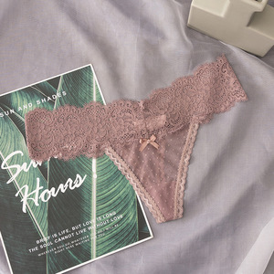Lencería al por mayor para mujer: Tangas sexys de malla transparente con lunares, ropa interior de cintura baja, lencería floral de encaje con espalda en T. - Product Image 1