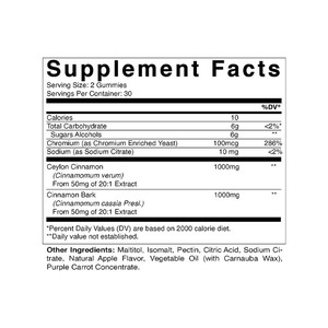 Gommes au chrome sans sucre avec soutien du métabolisme du glucose à la cannelle de Ceylan 2000mg pour adultes - Product Image 5
