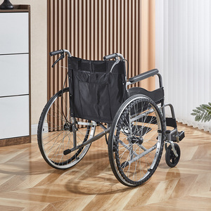 Fauteuil roulant manuel pliable léger en acier carbone, siège noir, roues à 24 rayons, pour usage médical à domicile et en voyage - Product Image 2