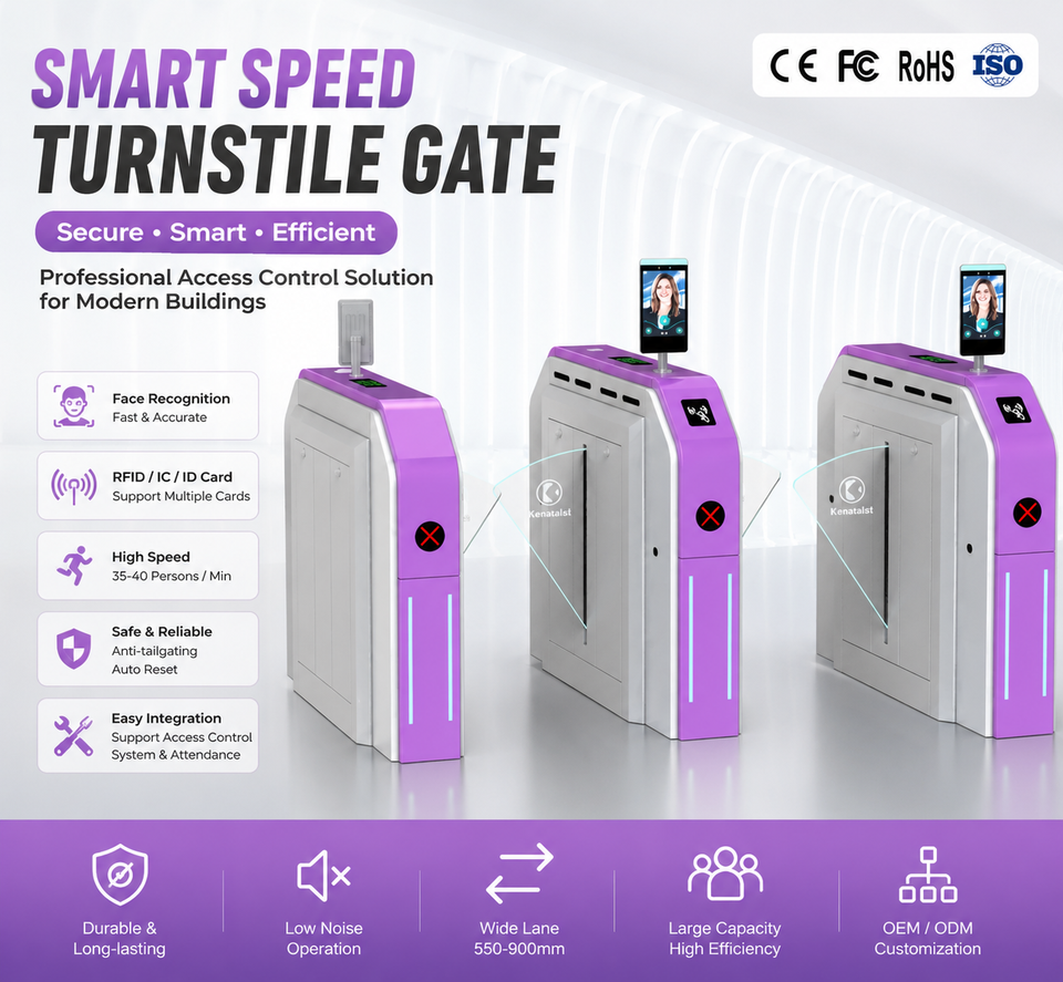 KMS Automatic Speed Gate Turnstile Barrier Facial Recognition RFID Card ...