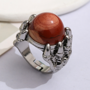 힙합 펑크 빈티지 천연석 개인화 된 늑대 클로 링 남성용 상감 합금 반지 - Product Image 6