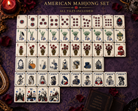 Jeu de Mahjong américain en acrylique bleu Nocturne 160 tuiles, construction laminée à quatre couches, motif floral sculpté au dos, style gothique Halloween