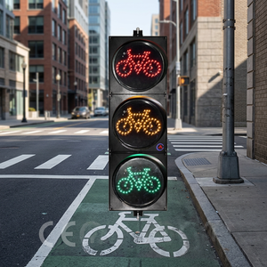 <b>Bicycle</b> Traffic Sign 300mm 3-Color LED Indicator <b>Light</b> Solar & Mains Powered Aluminum Alloy+PC Material - Product Image 3