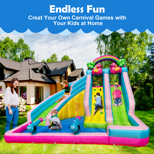 Piscine gonflable double toboggan aquatique avec trampoline et piscine à balles pour enfants, maison de jeux extérieure NB-93033 - Product Image 3