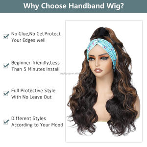 Perruque Bandeau <span class=keywords><strong>Cheveux</strong></span> Glacés de 26 Pouces, Fibre Synthétique Résistante à la Chaleur, Sans Colle, Ondulée Corporelle Longue et Bouclée, Noire et Brune, pour Femmes - Product Image 3
