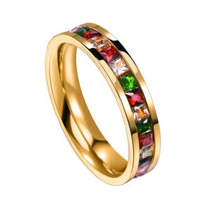 जापानी शैली हल्के लक्जरी एकल पंक्ति पूर्ण हीरे रंगीन क्रिस्टल रिंग महिला फैशन व्यक्तित्व टाइटेनियम स्टील - Product Image 1