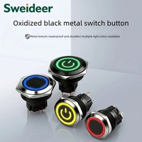 Sweideer IP65 Sakelar Tombol Tekan Logam Hitam Teroksidasi 22mm/25mm/28mm/30mm Momentary/Latching dengan LED & Konektor