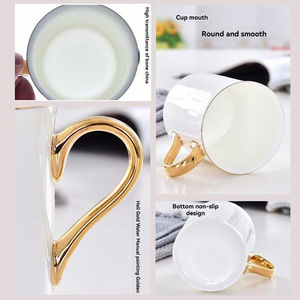 Taza de Café y Agua de Porcelana Nórdica Ecológica, con Asa Dorada Creativa, 250-480 ml, para Oficina, en Oferta - Product Image 3
