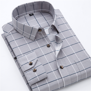 Herren Farbkontrast nähte Langärmliges, halb offenes Stehkragen hemd Herren Business Casual Langarm-Karohemd - Product Image 2