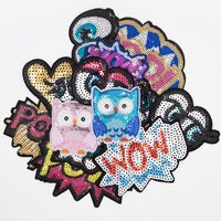 Patch brodé avec sequins en PVC thermocollant, motif hibou, pour vêtements et décoration DIY