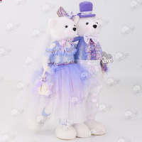 Décoration en tissu de coton du fabricant de peluche de poupée d'ours de mariage violet élégant élégant pour l'invité de fête de la Saint-Valentin