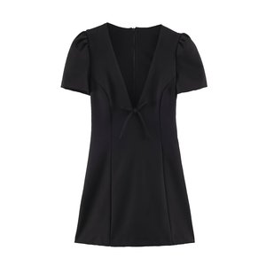 Vestido Mini Personalizado 2026 para Mujer con Detalle de Lazo, Cuello en V, Manga Corta, Corte Ajustado, Estilo Línea A, Vestido de Verano con Lazo Delantero, Fabricación OEM/ODM en China - Product Image 3