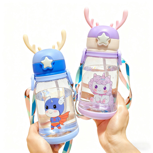 Bouteille d'eau pour enfants en dessin animé pour l'école, les voyages ou les sports et les activités de plein air, bouteille d'eau de 500 ml avec paille, couvercle anti-fuite - Product Image 4