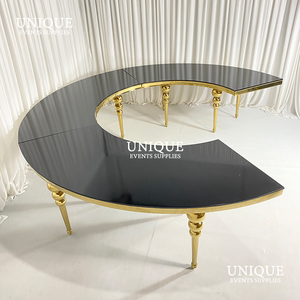 Vàng Hiện Đại Thép Không Gỉ Gương Thủy Tinh Hình Chữ S Bàn Ăn Nửa Trăng Serpentine Thiết Kế Cho Đám Cưới Bên Ngoài Trời Khách Sạn - Product Image 4