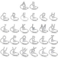 Dainty réglable ouvert A-Z 26 Alphabet lettre anneaux pour femmes plaqué or 925 argent sterling CZ bague initiale