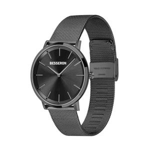 Montre de luxe personnalisée pour homme, bracelet en maille d'acier inoxydable noir tendance, cadran analogique 40 mm, bracelet 20 mm, quartz - Product Image 4