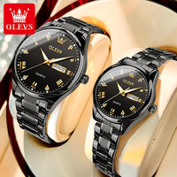 OLEVS – ensemble de montres pour couple, bracelet en acier inoxydable bicolore, cadran noir, marqueurs en diamant, montre-bracelet à Quartz étanche pour hommes et femmes