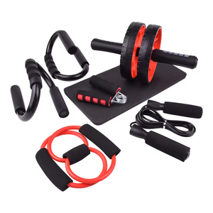 Juego de 7 piezas de rueda AB de entrenamiento corporal Abdominal de máquina Multicolor con barra de realce, almohadilla de rodilla de fuerza de agarre de cuerda para saltar - Product Image 3