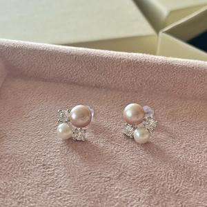Boucles d'oreilles exquises en argent pur S925 avec perles compactes multicolores et clous en diamant, luxe léger et délicat pour les femmes de la haute société - Product Image 5