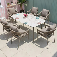 Ensemble table et chaises 5 places en osier et métal pour extérieur, résistant à l'eau, amovible, mobilier de loisirs pour cour et jardin, style nordique