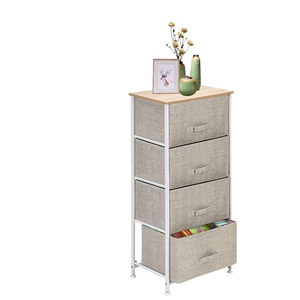 Commode à 4 tiroirs en tissu, 45x30x95 cm, cadre en métal, dessus en bois, unité de rangement mobile - Product Image 1