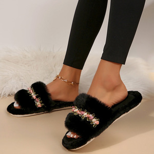 <span class=keywords><strong>Fourrure</strong></span> à semelle souple pour femmes Offre Spéciale pour pantoufles avec mode d'imitation de fleur à la maison pour l'été, le printemps et l'automne - Product Image 6