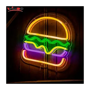 Desain Gratis Logo Kustom Lampu Led Neon Tanda Kustom Tanpa MOQ Dropshipping Burger Neon Sign