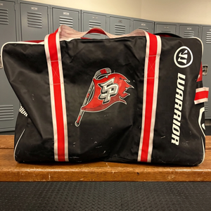 Large Heavy Duty Black Tarpaulin Hockey <b>Duffel</b> <b>Bag</b> with Polyester Lining and White Red Straps Custom Logo - Product Image 3