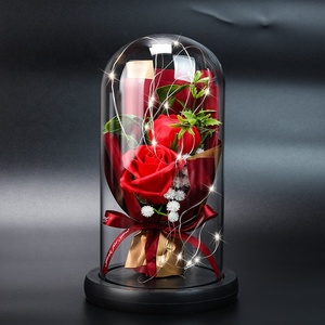 Vera rosa con Rose stabilizzate a luce LED in vetro cupola di fiori eterni per ragazza donna regalo di san valentino rosso rosa Ainy - Product Image 2