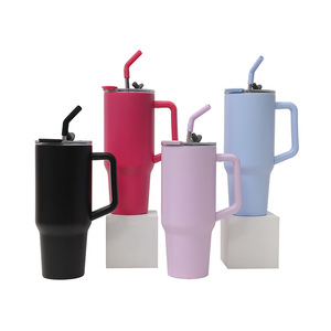 Stainless Steel Tumbler 1200ML With Straw Handle Travel <b>Mug</b> <b>Insulated</b> Thermos Cup Solid Color Lightweight Drinkware - Product Image 4