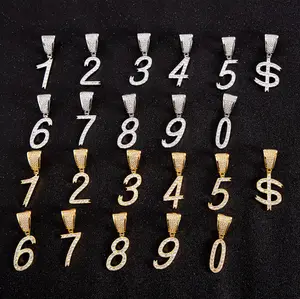 Feiner Schmuck Cz Kursiv Initial 0 bis 9 Anzahl Dollar Zeichen Charms Halskette Gold Hot Sale Mode Messing Anhänger Halsketten Zirkon