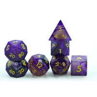 Ensemble de dés en pierre d'agate naturelle à rayures violettes, logo personnalisé polyédrique, RPG, Donjons et Dragons, côtés à bords tranchants