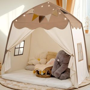 Sleeping Dome Faltbares Spiel bett Spielzeug zelte Jungen Mädchen Wasch bar Langlebige Baumwolle Leinwand Tipi Kinder zelt mit Flaggen und Stern lichtern - Product Image 2