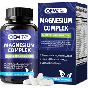 Capsule <span class=keywords><strong>de</strong></span> <span class=keywords><strong>magnésium</strong></span> OEM 15 en 1 avec glycinate <span class=keywords><strong>de</strong></span> <span class=keywords><strong>magnésium</strong></span>, citrate, malate, oxyde <span class=keywords><strong>de</strong></span> taurate, carbonate, <span class=keywords><strong>chlorure</strong></span>, supplément d'orotate - Product Image 1
