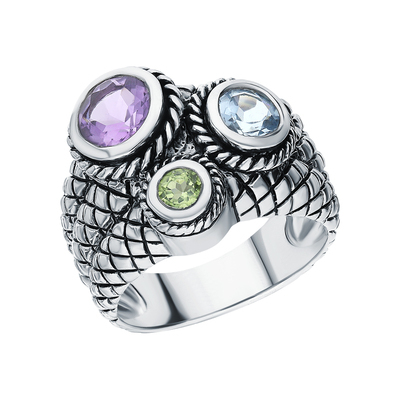 925 Sterling Silver Fashion Jewelry Women Three Colorful Stone Cubic Zirconia Ring