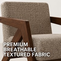 Fauteuil en bois de caoutchouc style Richard, fauteuil lounge vintage en lin rayé avec siège rembourré en mousse haute densité pour une lecture confortable