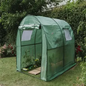 Hot Sale Walk In Tunnel Agriculture Greenhouse Plastic Steel Frame With Doors And Ventilation Window Greenhouse