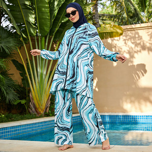 Nile Burkini Swimwear Set For Women 3 Piece Modest Marble Print Tunic Pants Bonnet Hijab Quick Dry - Product Image 4