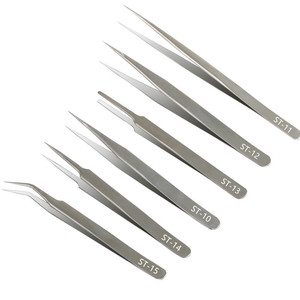 Pinzas plateadas, punta curva para lijado, pinzas para recoger nidos de pájaros, pinzas serie ST, herramientas para desmontaje electrónico y herramientas para injertar uñas - Product Image 2