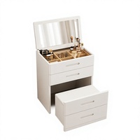 Nouvelle Arrivée Meuble de Chambre Moderne Chic Mini Compact Intégré 3-en-1 Table de Chevet Commode Plateau en Bois Chêne Coiffeuse Rabattable