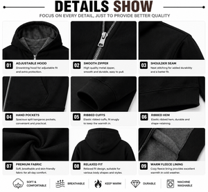 Sweat-shirt à capuche réversible pour homme, fermeture éclair intégrale, épais, double face, streetwear, fabricant OEM - Product Image 3