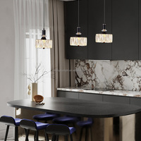 Luminaire suspendu en cristal LED de style italien, réglable en hauteur, en fer noir, taille moyenne, à intensité variable, pour restaurant